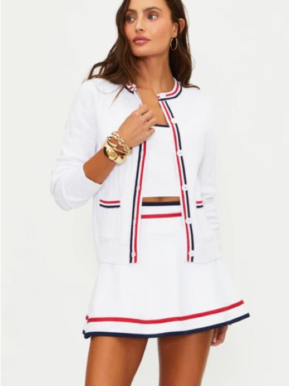 NWT Beach Riot White Cardigan with Red & Navy Trim